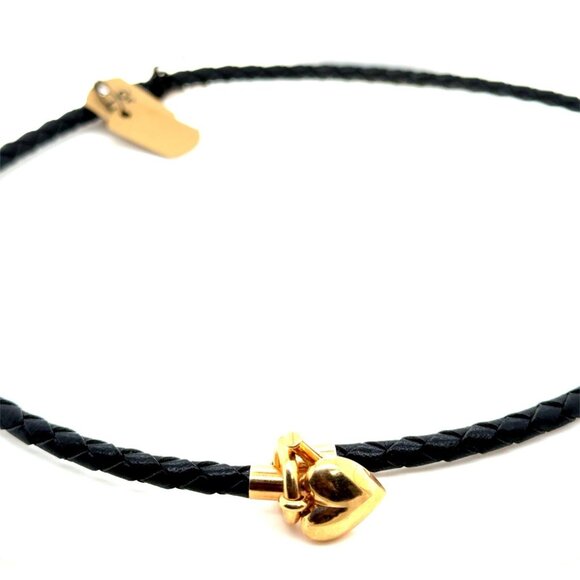 Gorgeous 14K Gold Heart Toggle Genuine Leather Necklace - Picture 1 of 7